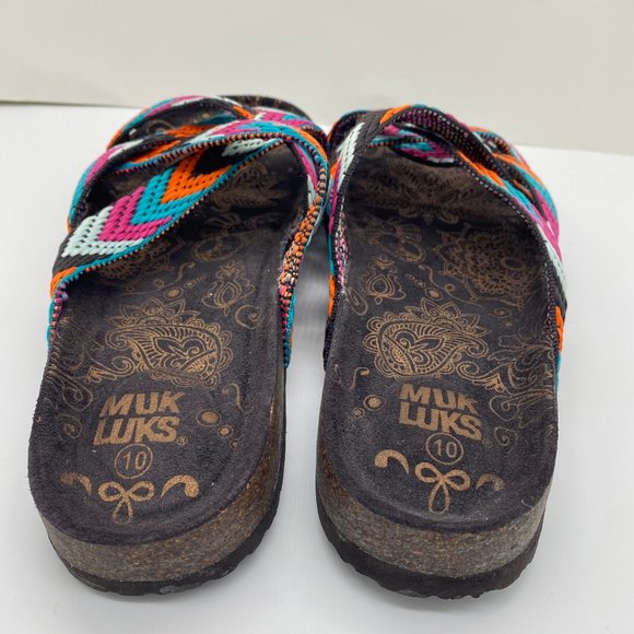 NEW Muk Luks Slip-on Sloan Slide Sandals Multicolor Bands Across Top Shoe SZ 10 - Picture 5 of 7